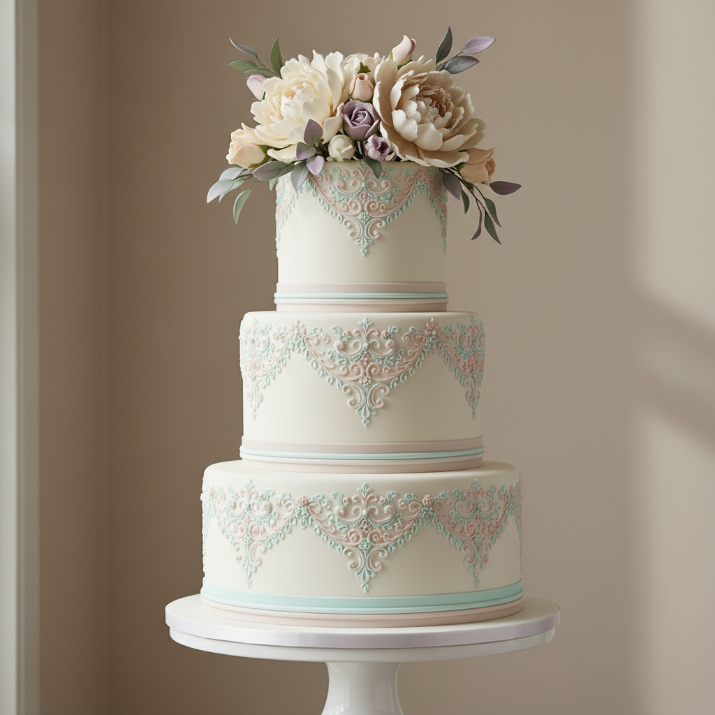 Elegant tiered custom cake by Dona Dolce Patisserie
