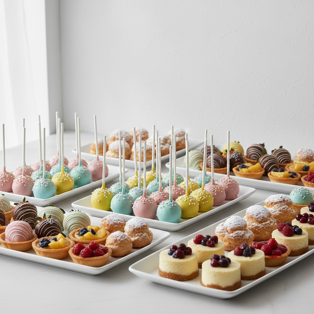 Assorted cake pops and petite desserts